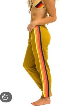 Aviator Nation Gold Mustard Yellow Track Pants joggers with Neon Side Stripes S